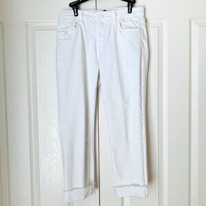 Kut from the Kloth White Amy Crop Straight Frayed Hem Jeans Women’s Designer Den